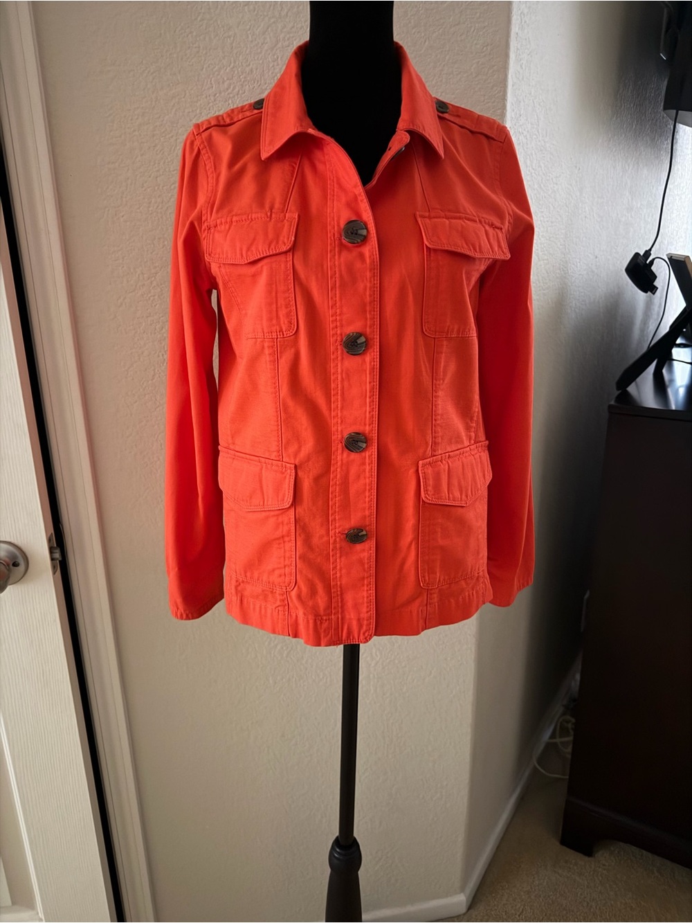 Women's Orange Red Button-Front Utility Jacket